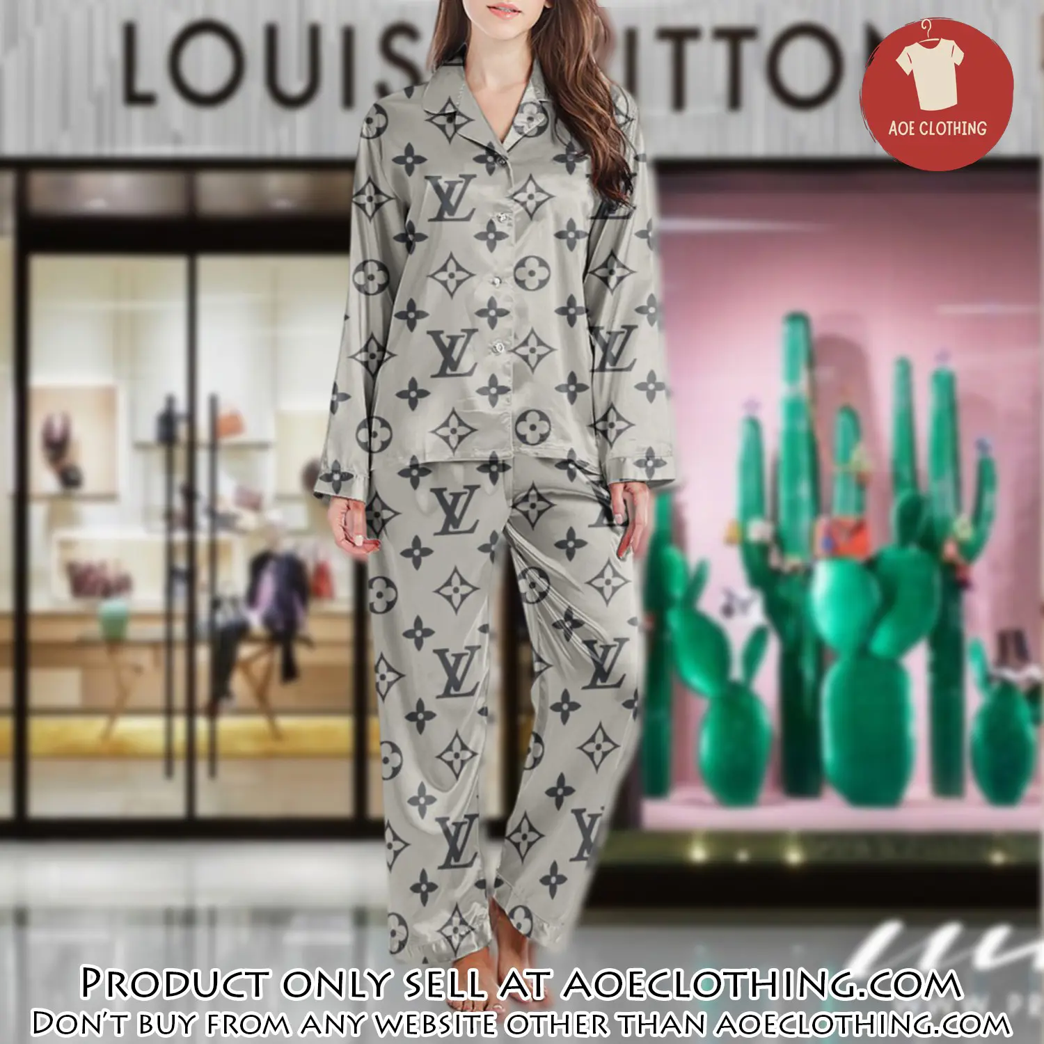 Lv monogram long satin pajama set pjs1018 aoe2557792